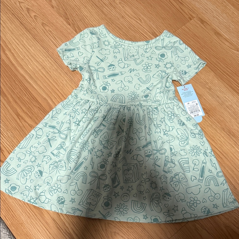 Girls' Mint Green Printed Short Sleeve Dress …114